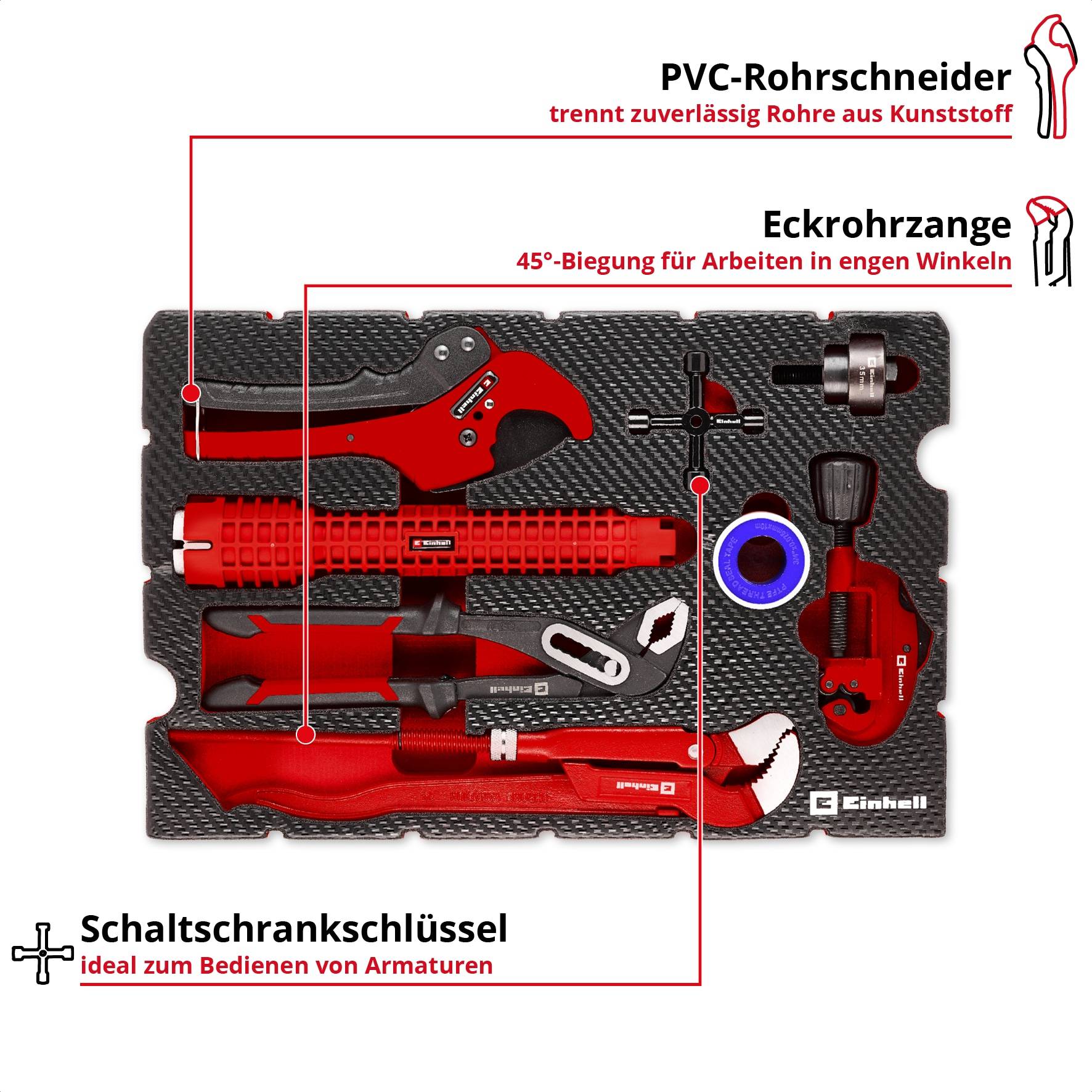 EINHELL E-Case-Einleger Sanitärinstallation Klempner-Set, 370527, 8-teilig