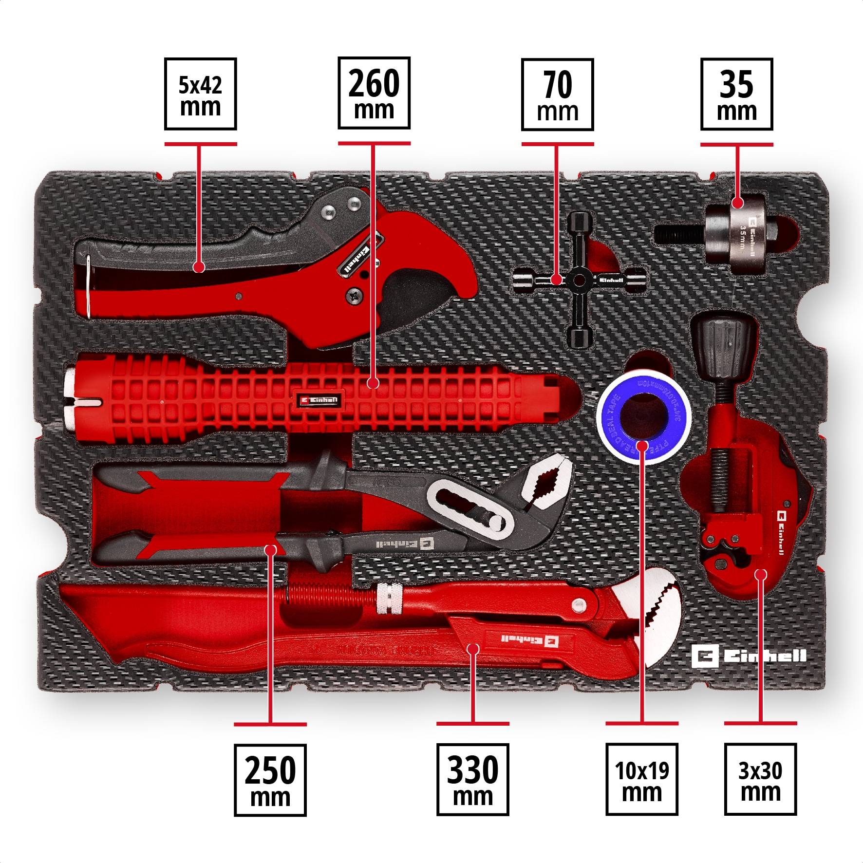 EINHELL E-Case-Einleger Sanitärinstallation Klempner-Set, 370527, 8-teilig