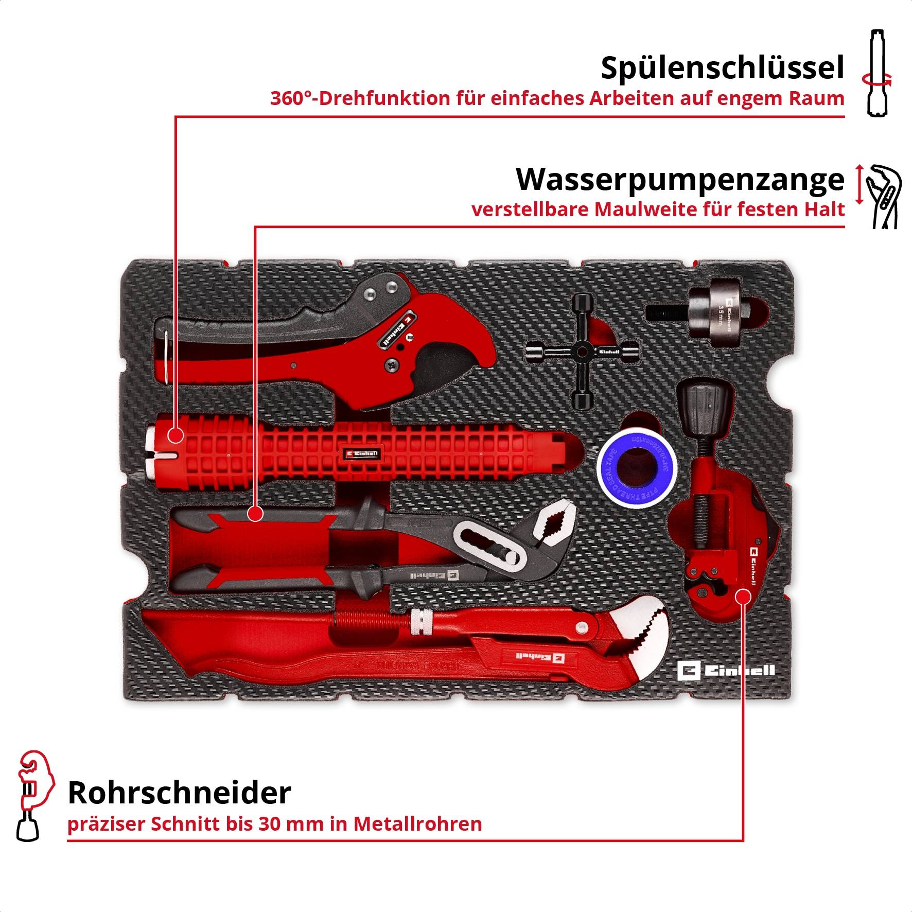 EINHELL E-Case-Einleger Sanitärinstallation Klempner-Set, 370527, 8-teilig
