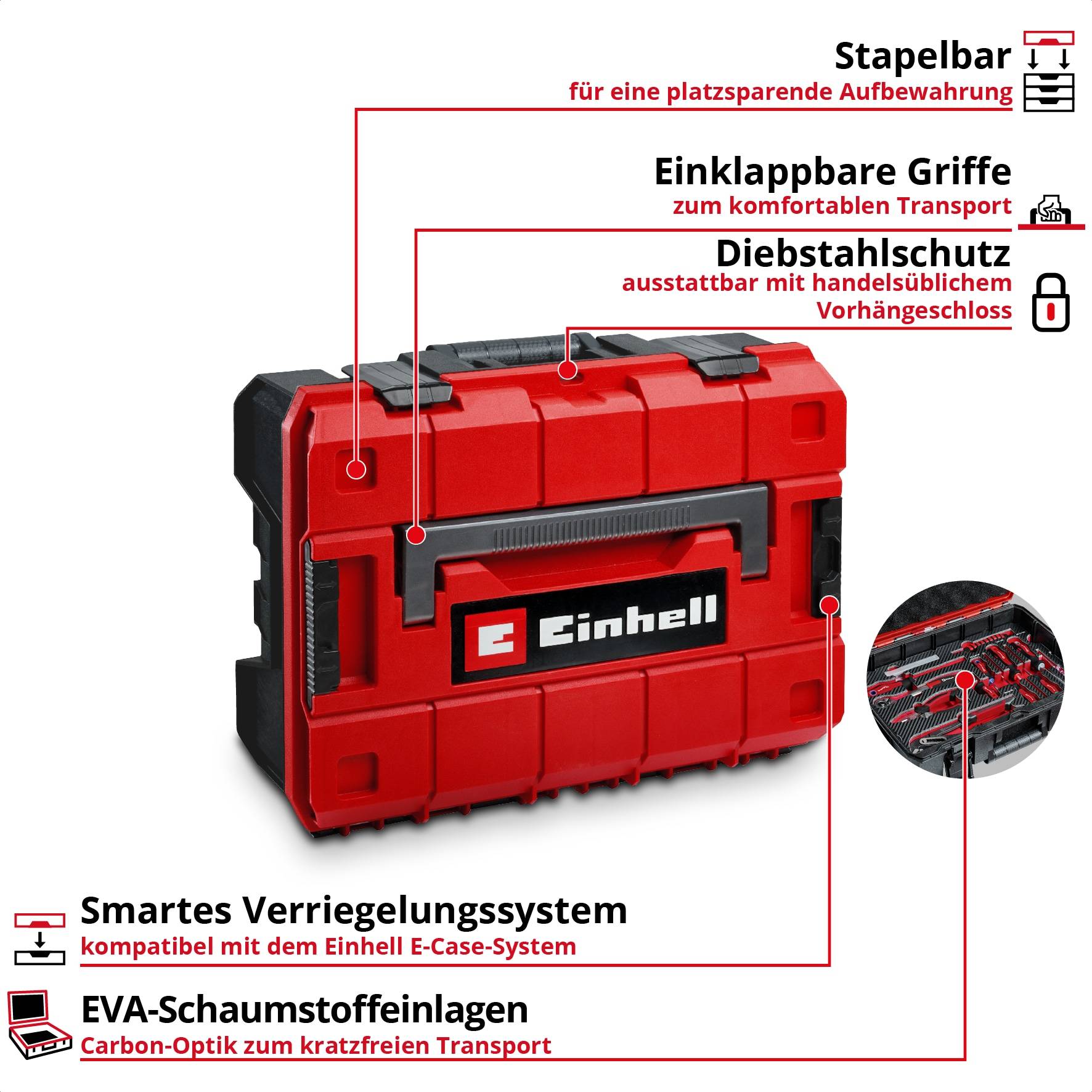 EINHELL Werkzeugkoffer Hobby, 370512, E-Case, 153-teilig