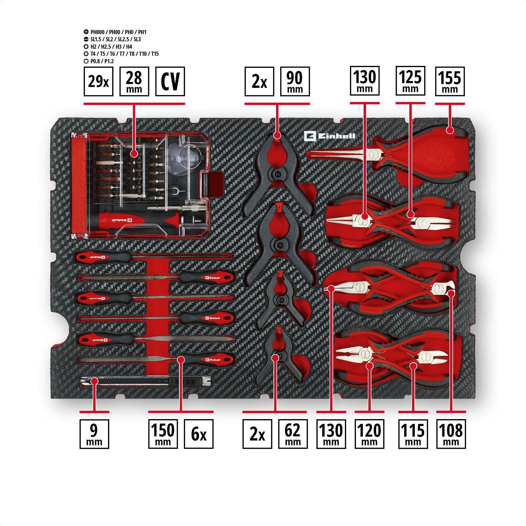 EINHELL Werkzeugkoffer Hobby, 370512, E-Case, 153-teilig