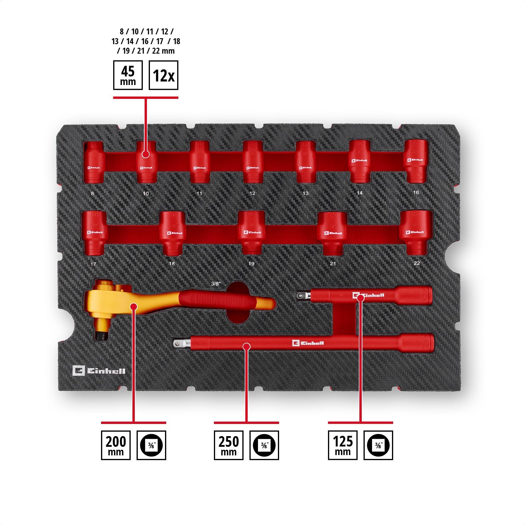 EINHELL Werkzeugkoffer VDE-Elektriker-Werkzeuge, 370516, E-Case, 24-teilig