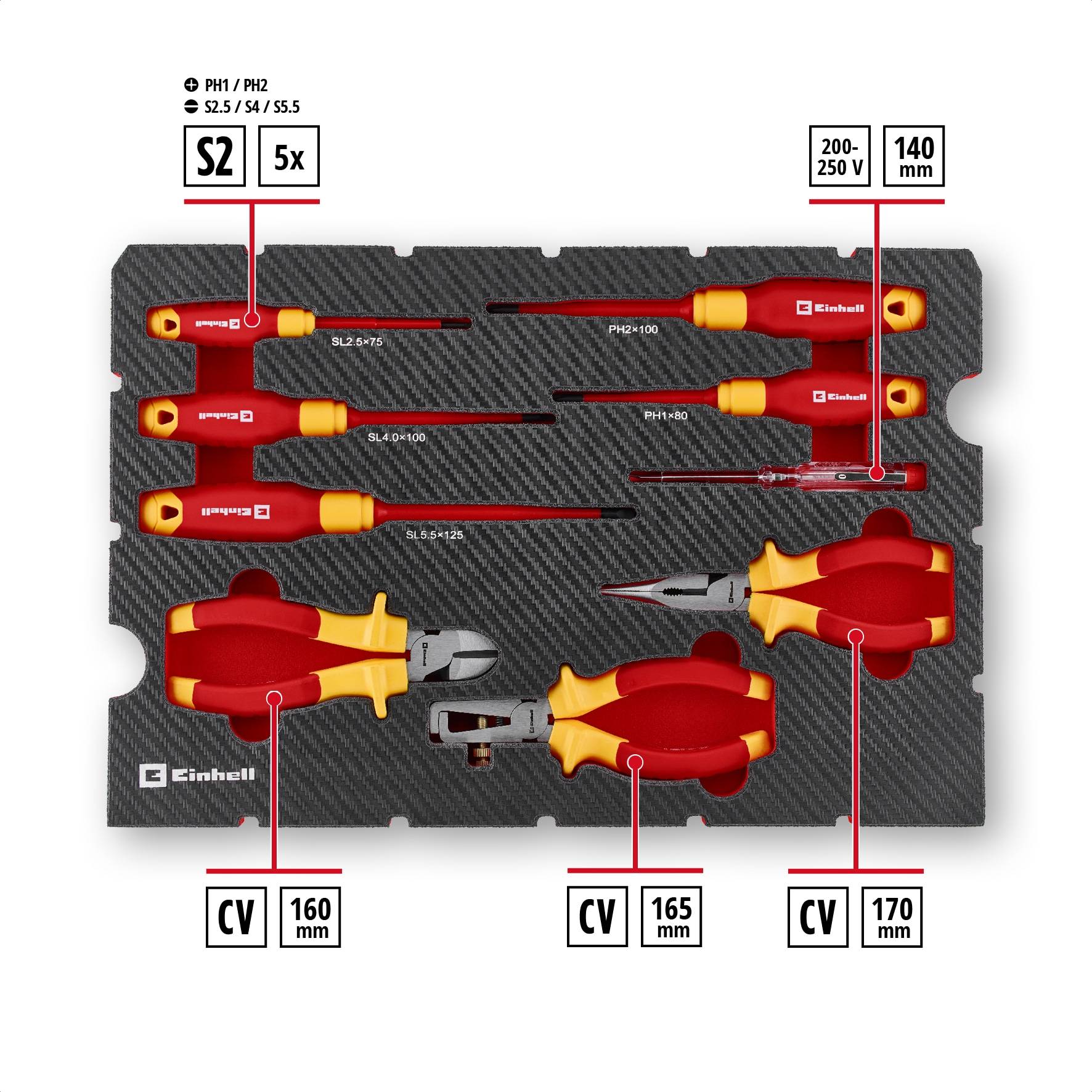EINHELL Werkzeugkoffer VDE-Elektriker-Werkzeuge, 370516, E-Case, 24-teilig