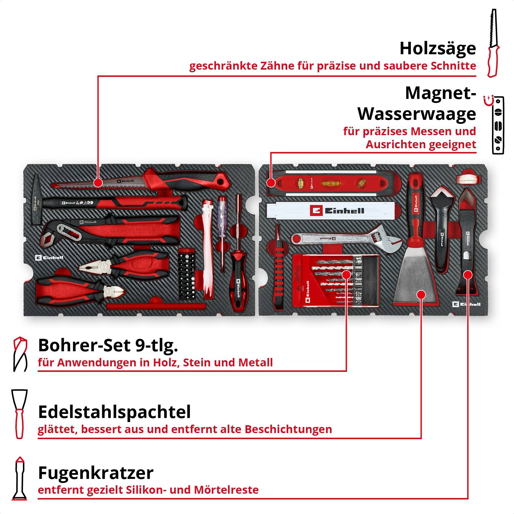 EINHELL Werkzeugkoffer Renovierung, 370517, E-Case, 78-teilig