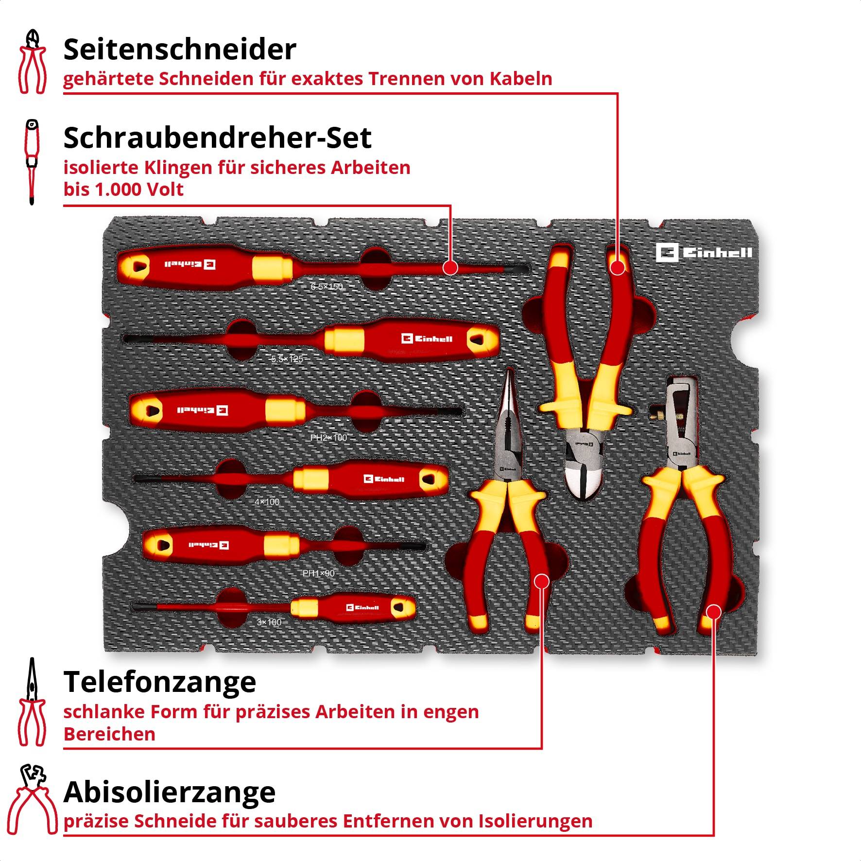 EINHELL E-Case-Einleger VDE Elektriker-Werkzeug, 370524, 9-teilig