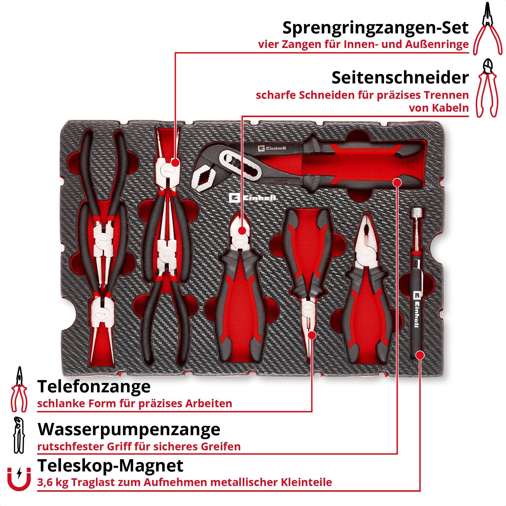 EINHELL E-Case-Einleger Zangen, 370522, 9-teilig