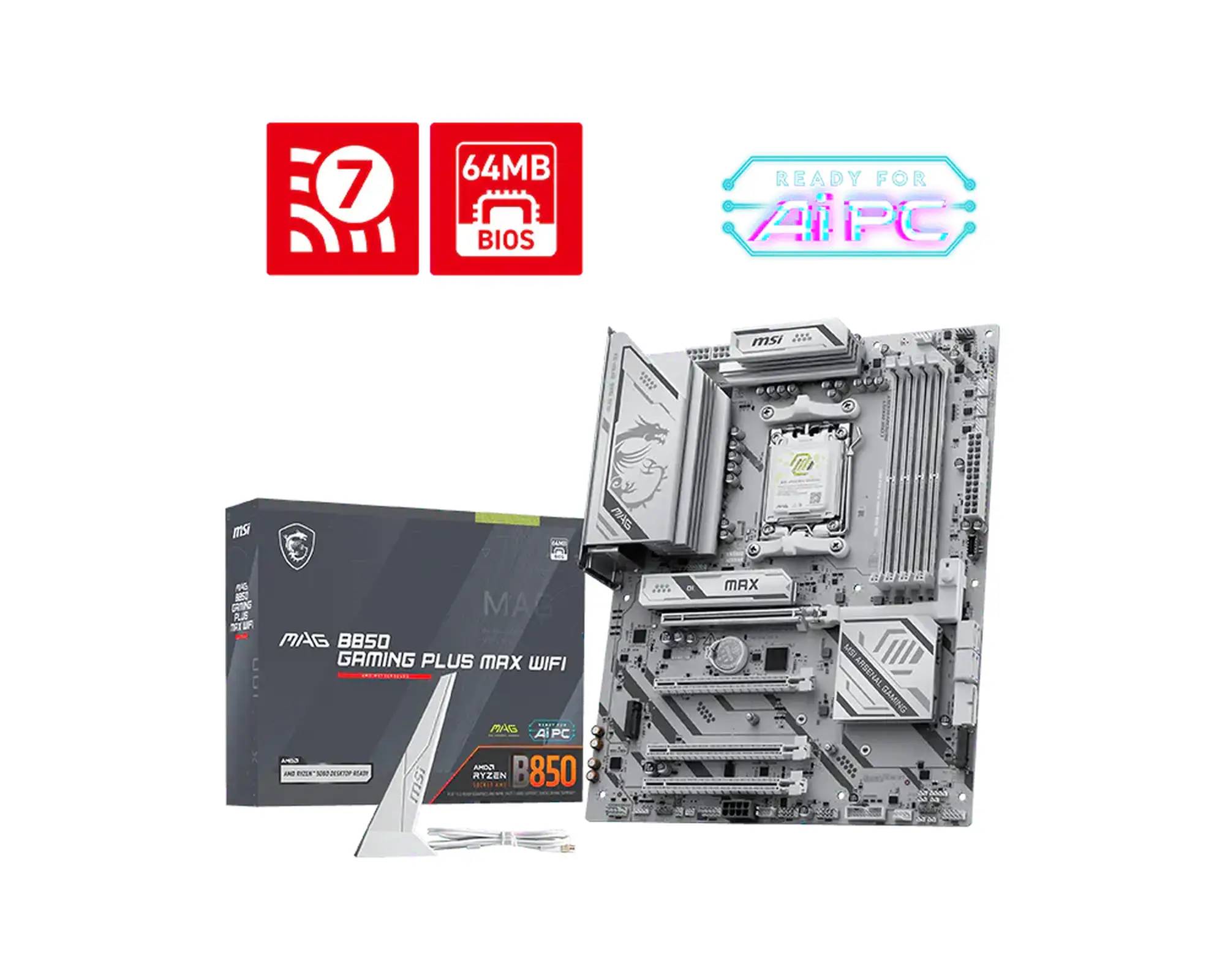 MSI MAG B850 GAMING PLUS MAX WIFI - Motherboard - ATX - Socket AM5 - AMD B850 Chipsatz - USB-C 3.2 Gen2, USB 3.2 Gen 1, USB 3.2 Gen 2 - 5 Gigabit