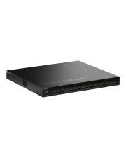 Ein schwarzer Netgear-Netzwerk-Switch mit mehreren Ethernet-Anschlüssen wird gezeigt, der zum Verbinden von Geräten in einem Netzwerk verwendet wird.