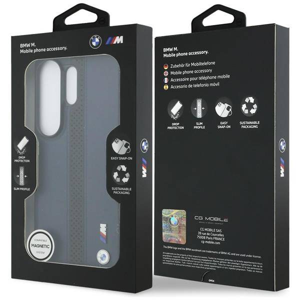 BMW MagSafe Hülle Galaxy S26 Ultra Kunstleder blau Streifen schwarz Logo Metall