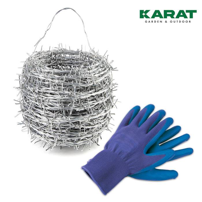 KARAT Stacheldraht - 16 m - Stärke: 1,7 - Inklusive Handschuhe - Verzinkt
