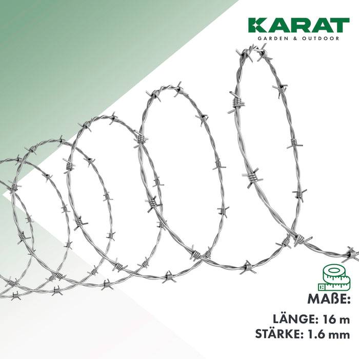 KARAT Stacheldraht - 16 m - Stärke: 1,7 - Inklusive Handschuhe - Verzinkt