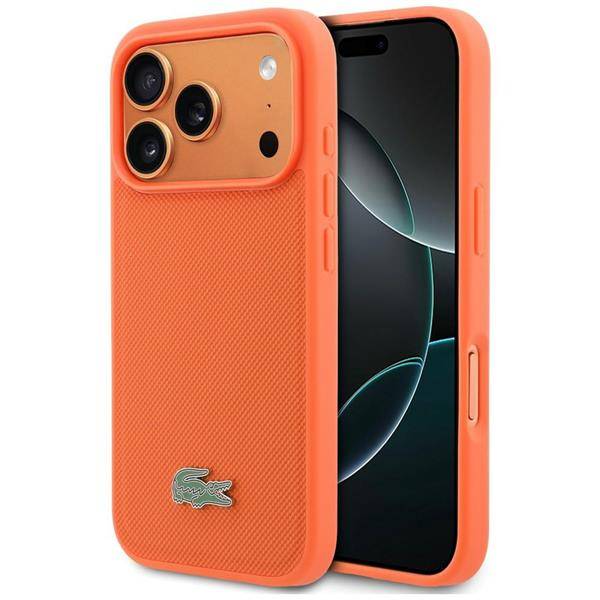 Hülle iPhone 17 Pro Lacoste Iconic Petit Pique orange Logo Metall Magsafe