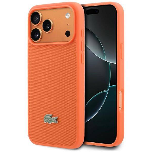 Hülle iPhone 17 Pro Max Lacoste Iconic Petit Pique orange Logo Metall Magsafe