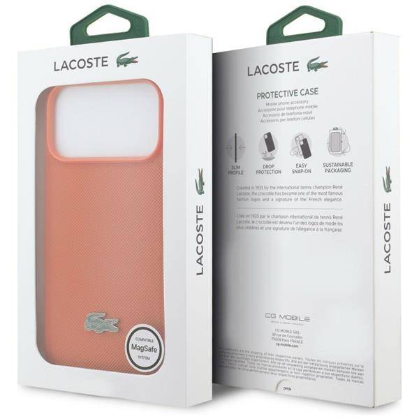 Hülle iPhone 17 Pro Max Lacoste Iconic Petit Pique orange Logo Metall Magsafe