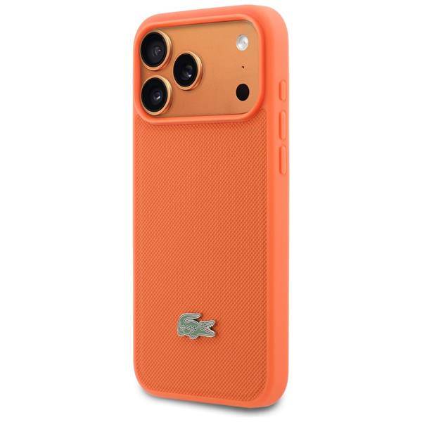 Hülle iPhone 17 Pro Max Lacoste Iconic Petit Pique orange Logo Metall Magsafe