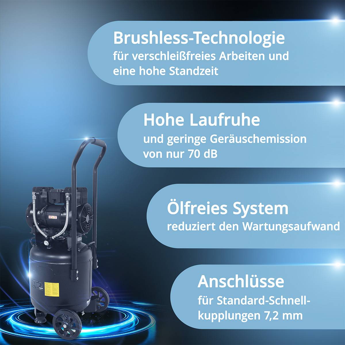 STAHLWERK Kompressor 8 bar 30 L im Set Reifenfüller Schlauch Pistole Verteiler