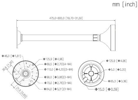 Dahua - PFB2211C - Zubehör - Deckenhalterung, Verstellbarer Deckenhalterung für Dome und Eyeball, Länge 475 - 800mm