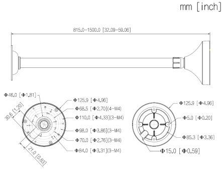 Dahua - PFB2212C - Zubehör - Deckenhalterung, Verstellbarer Deckenhalterung für Dome und Eyeball, Länge 815 - 1500mm