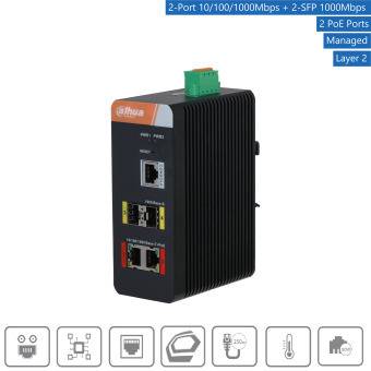 Dahua - IS4204-2GT-120 - Switch - 2 PoE-GB - 2 SFP, - 4 Port Gigabit Switch - 2x PoE Port 10/100/1000 Mbps - 2x SFP Por
