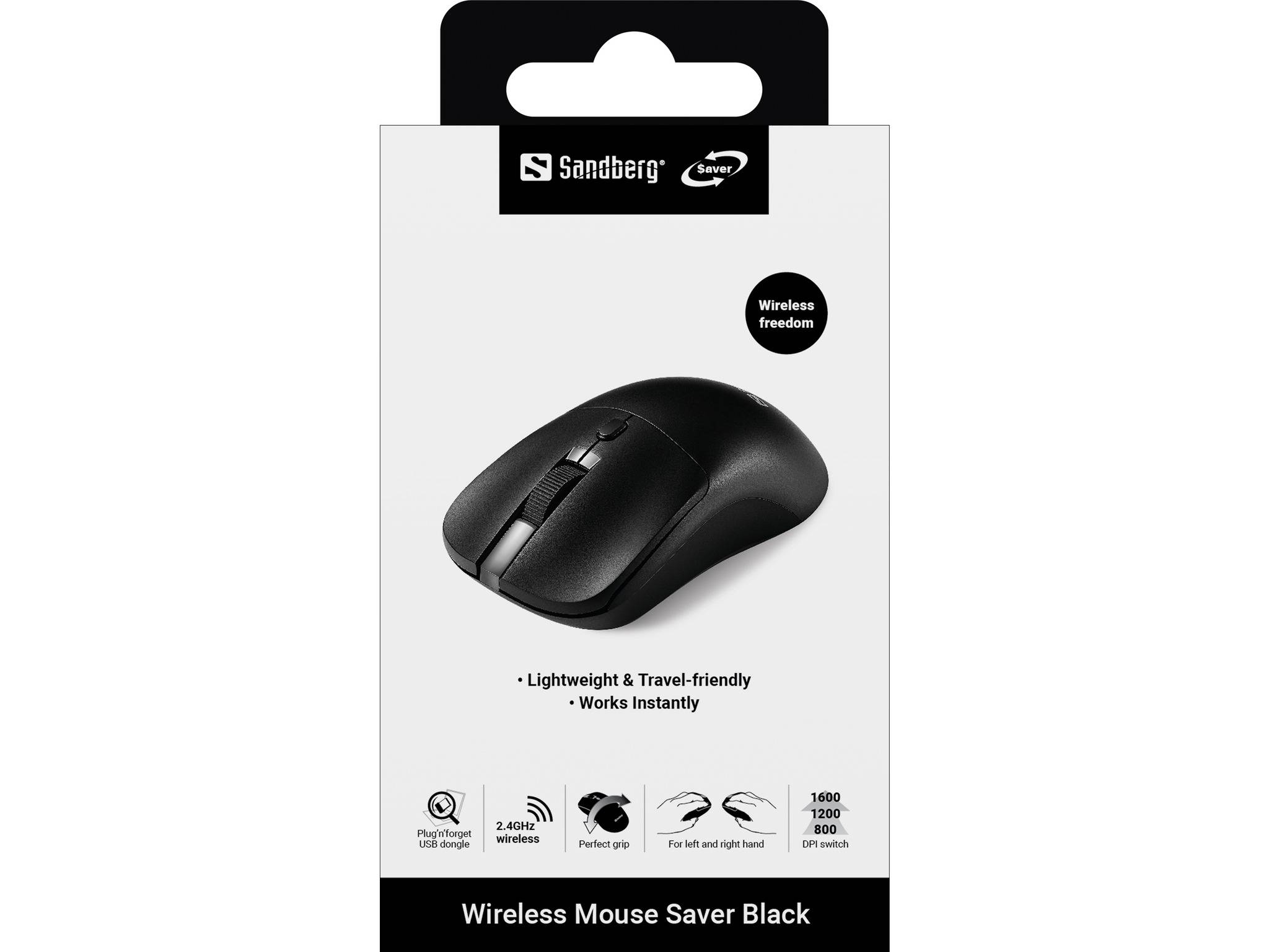Sandberg 331-04, Beidhändig, RF Wireless, 1600 DPI, Schwarz
