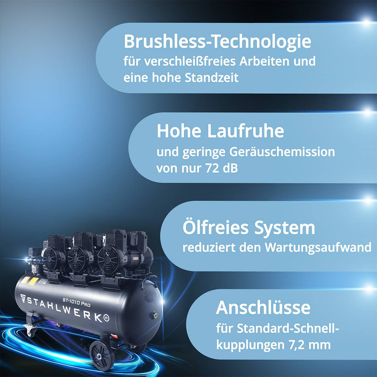 STAHLWERK Kompressor 10 bar 120 L im Set Reifenfüller Schlauch Pistole Verteiler