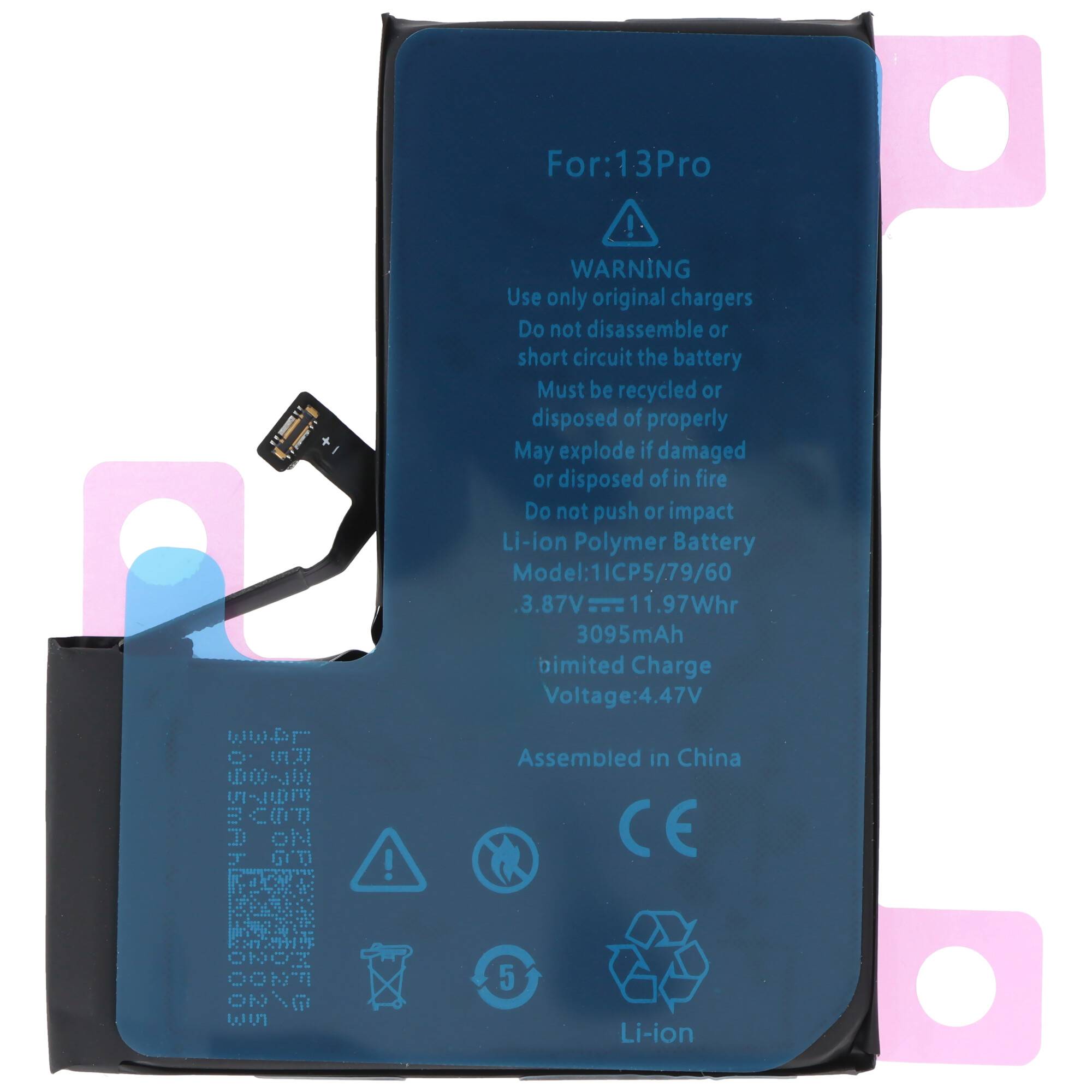 Akku passend für Apple iPhone 13 Pro, Li-Polymer, 3,85V, 3095mAh, 11,9Wh, built-in, ohne Werkzeug