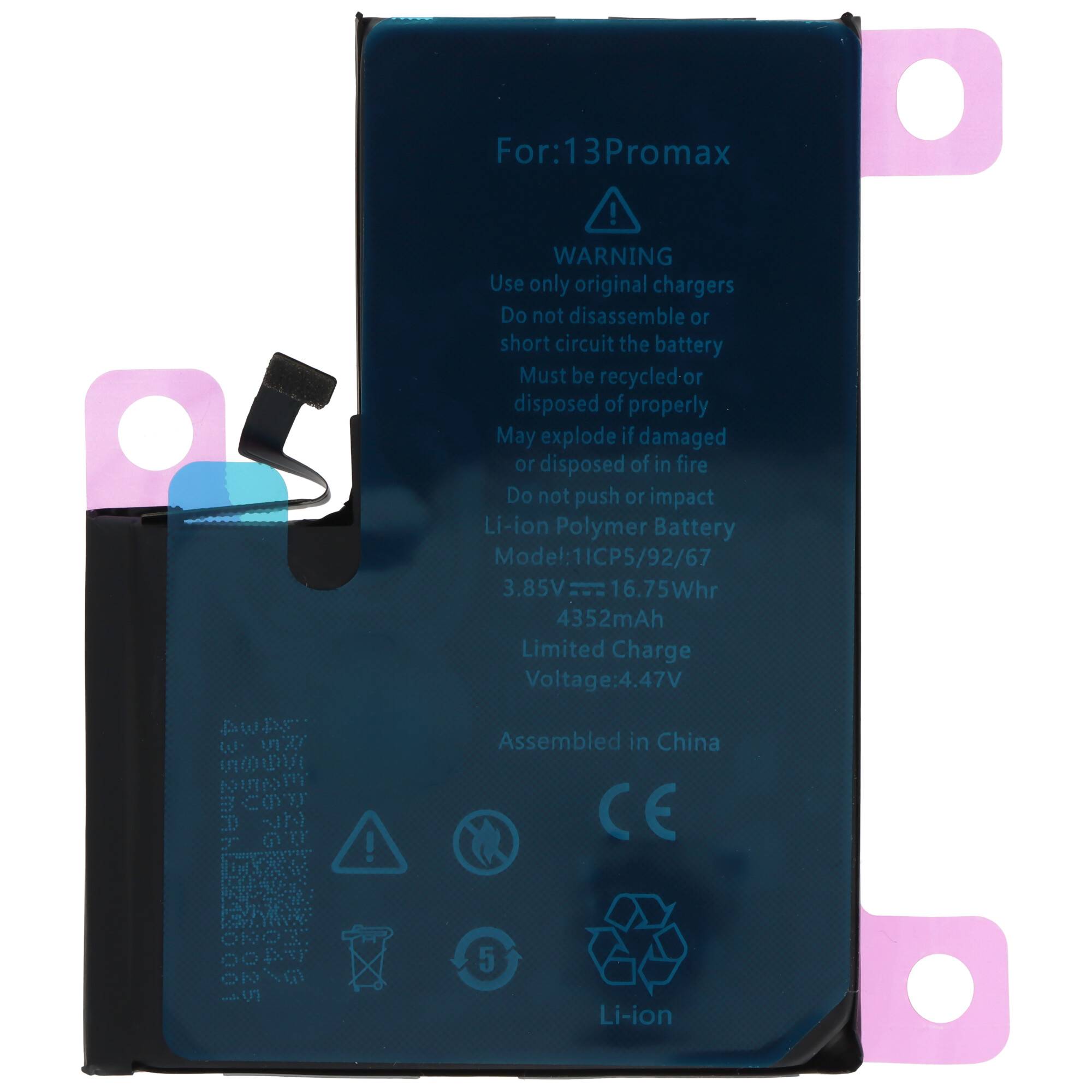 Akku passend für Apple iPhone 13 Pro Max, Li-Polymer, 3,85V, 4352mAh, 16,75Wh, built-in, ohne Werkzeug