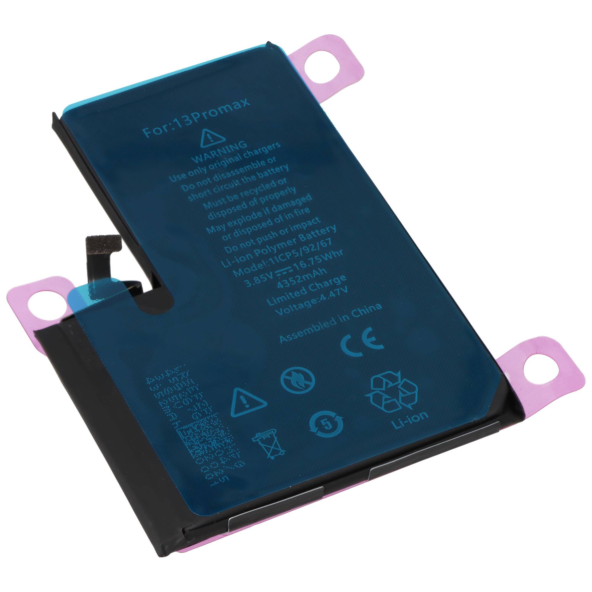 Akku passend für Apple iPhone 13 Pro Max, Li-Polymer, 3,85V, 4352mAh, 16,75Wh, built-in, ohne Werkzeug