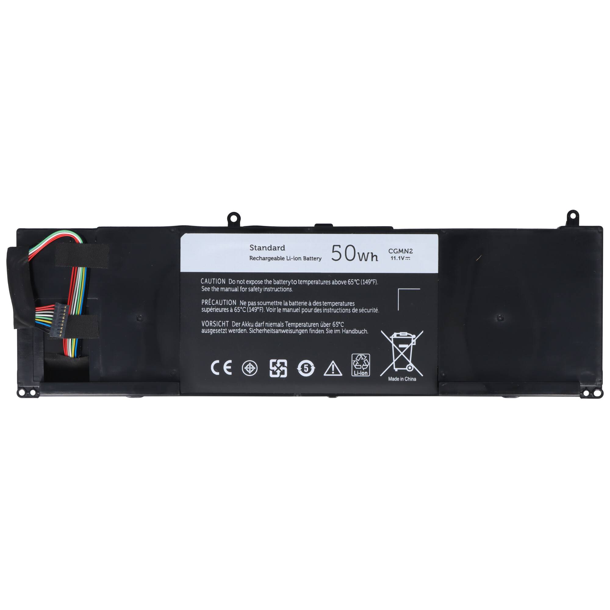 Schwarzer Laptop-Akkupack mit der Beschriftung „Standard Rechargeable Li-ion Battery