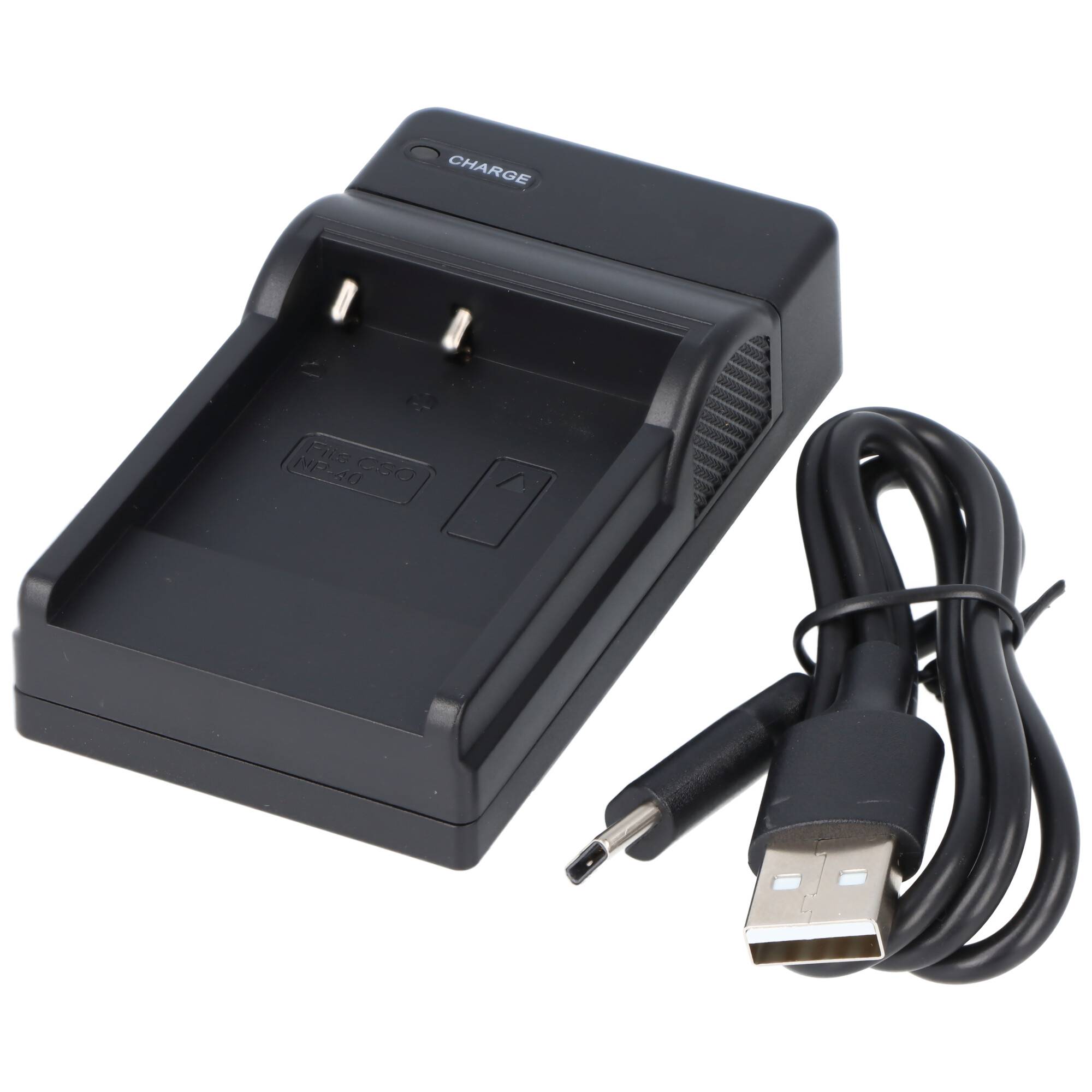 Akku-Ladegerät passend für Casio NP-40, Pentax LB-060, Casio EX-Z30, Casio EX-Z400, USB-Ladegerät mit Ladekontrollanzeig