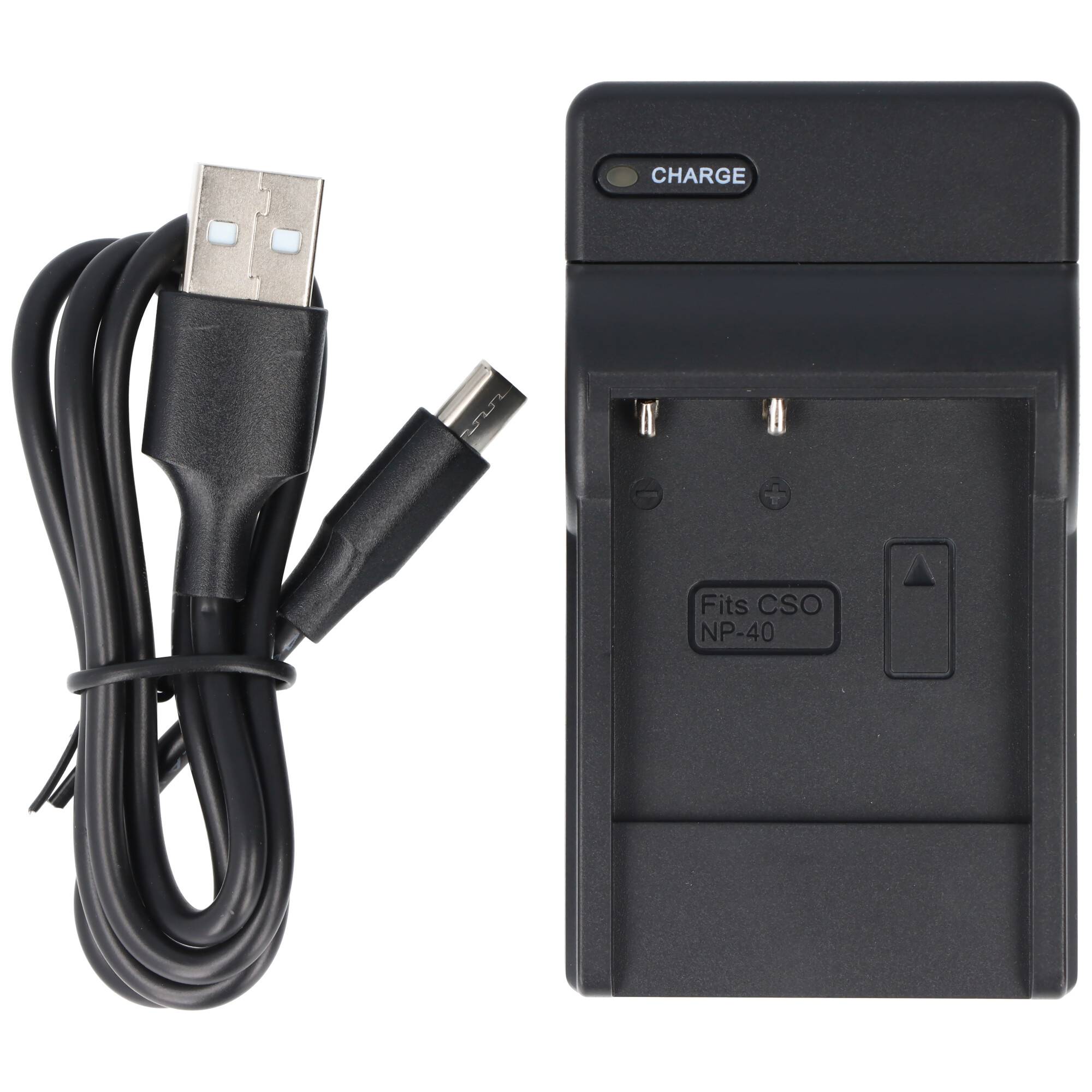 Akku-Ladegerät passend für Casio NP-40, Pentax LB-060, Casio EX-Z30, Casio EX-Z400, USB-Ladegerät mit Ladekontrollanzeig