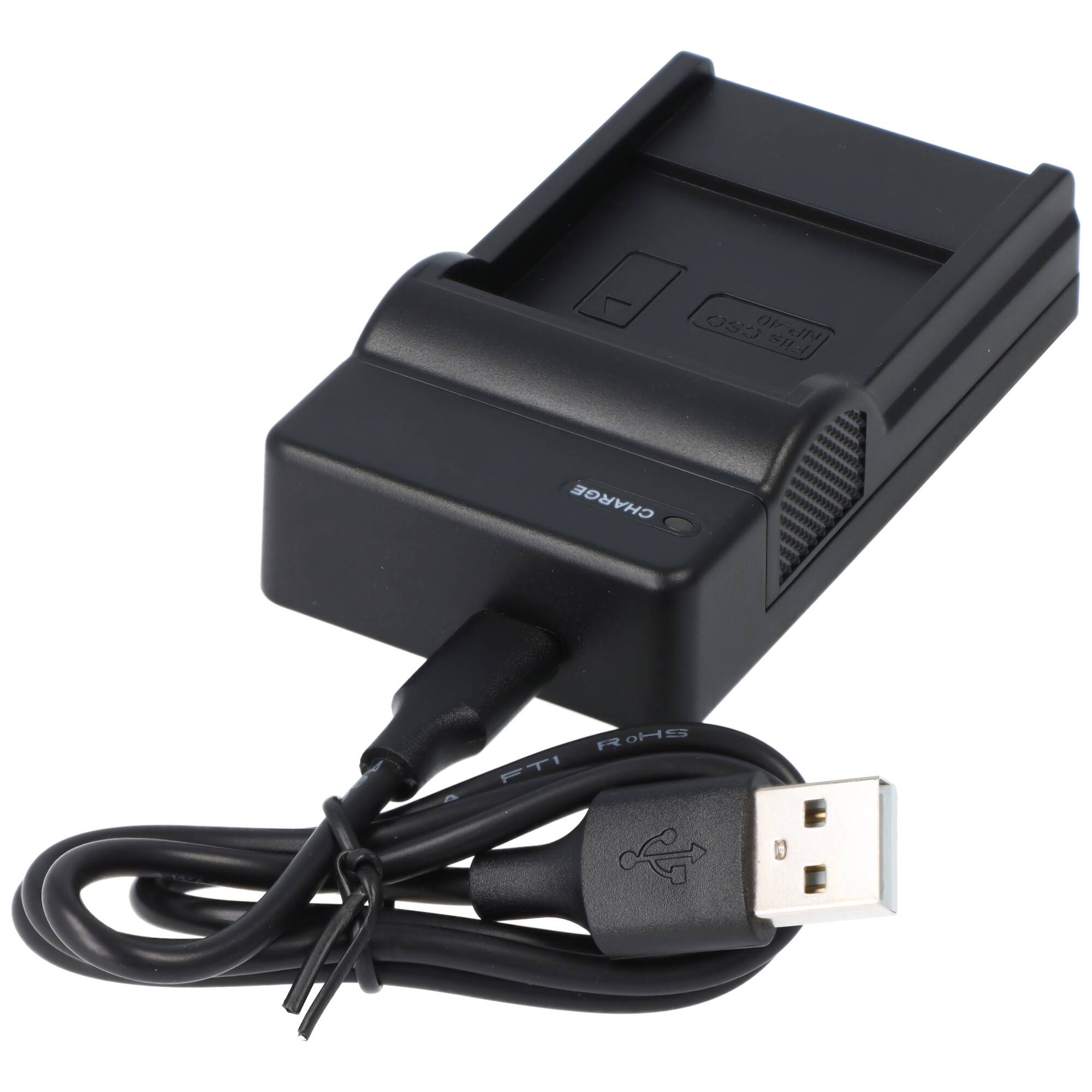 Akku-Ladegerät passend für Casio NP-40, Pentax LB-060, Casio EX-Z30, Casio EX-Z400, USB-Ladegerät mit Ladekontrollanzeig