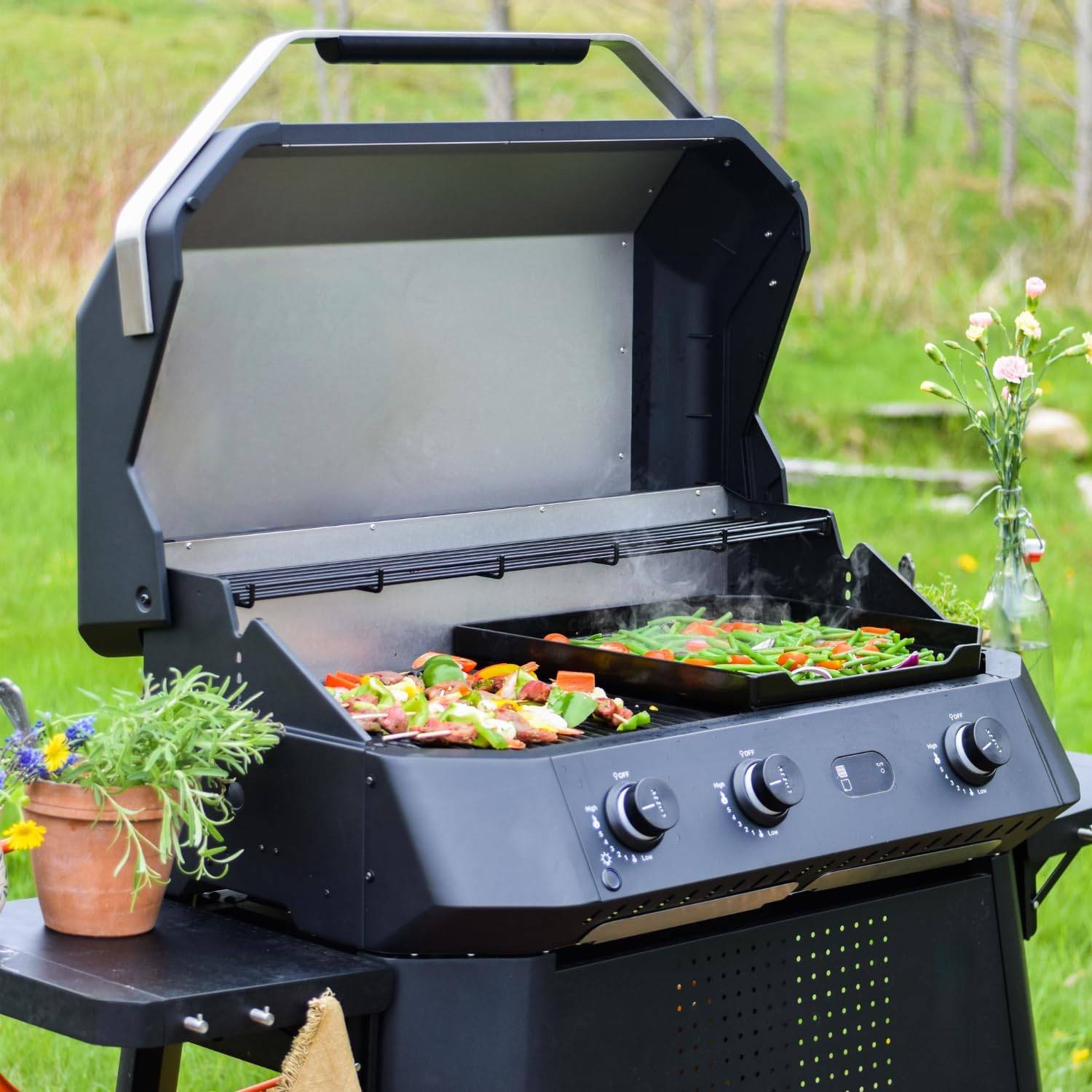 COZZE G-800 COMBO Plancha Grill 3 Brenner Gasgrill mit Grillplatte