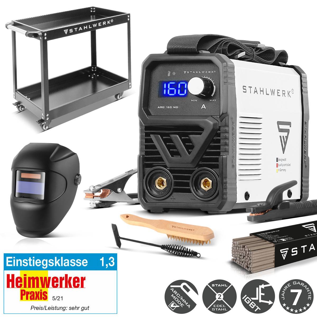 STAHLWERK Schweißgerät ARC 160 MD 160 A Vollausstattung Gerätewagen