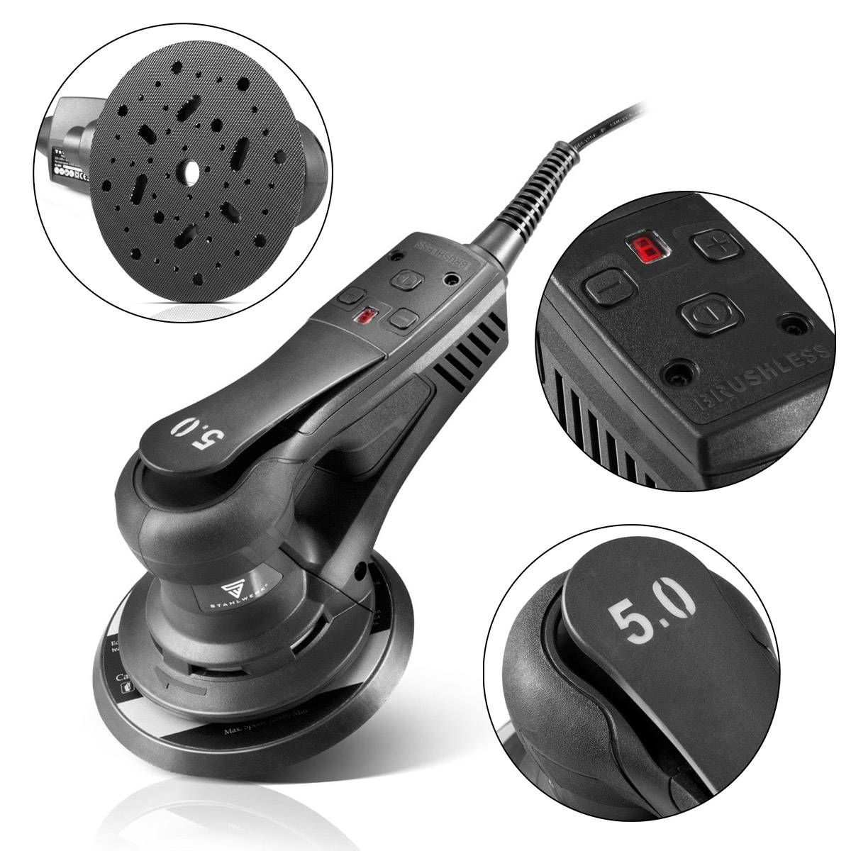 STAHLWERK Brushless Exzenterschleifer 350 W Set mit Handschleifblöcken