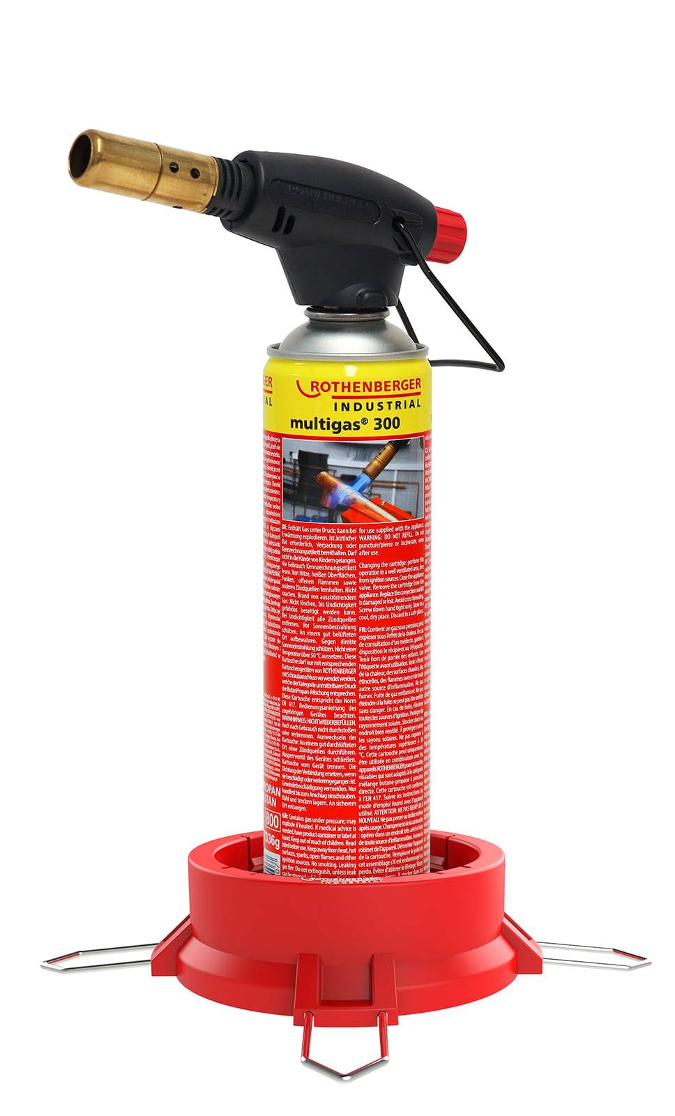 Rothenberger Industrial Hochleistungs-Lötbrenner Set ROFIRE mit Piezo inkl. Multigas 600 ml mit Standfuß - 1500005599