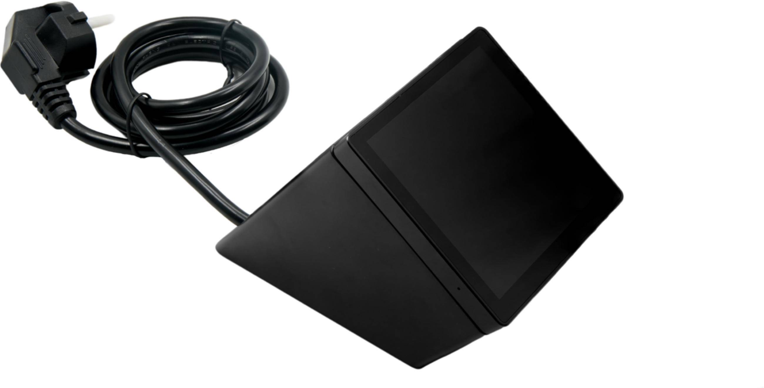 Shelly Wall Display Stand, Tischständer für 4" Display, USB-C/A Ladeanschluss, 150 cm Kabel, schwarz