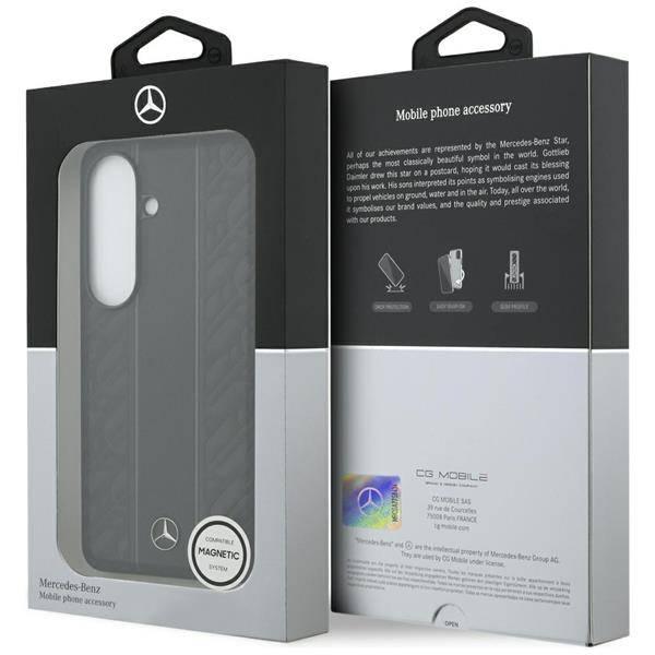 Mercedes MagSafe Hülle Galaxy S26 Echtleder schwarz Streifen Logo Metall