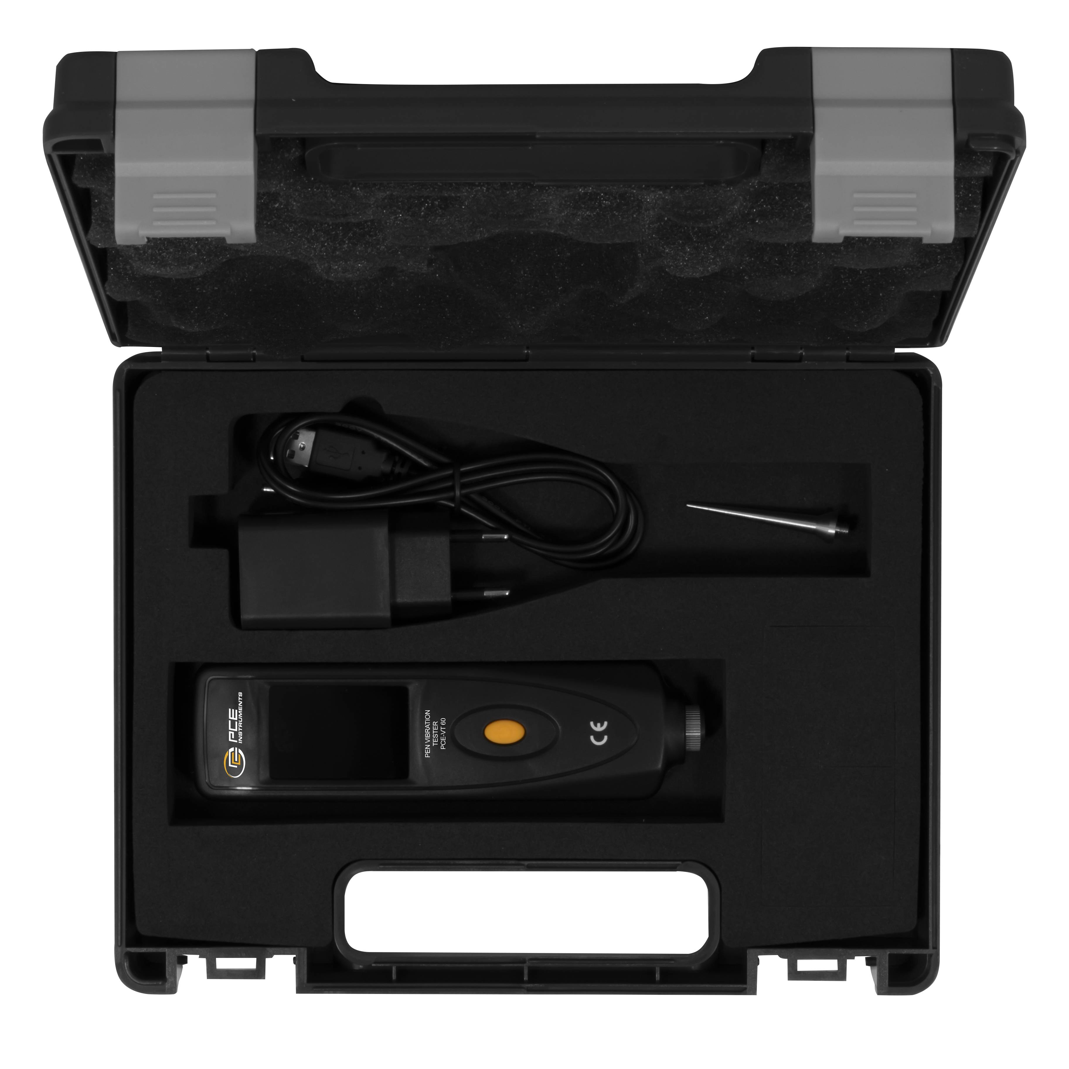 PCE Instruments Vibrationstester PCE-VT 60 |Beschleunigung: 0,1…300 m/s² |Geschwindigkeit: 0,1…300 mm/s |Weg: 0,001…3 mm