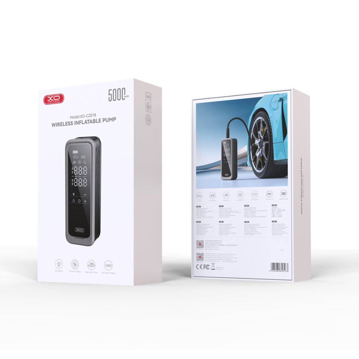 XO CZ018 Kabellose Reifenpumpe 85 W mit Display und LED-Licht