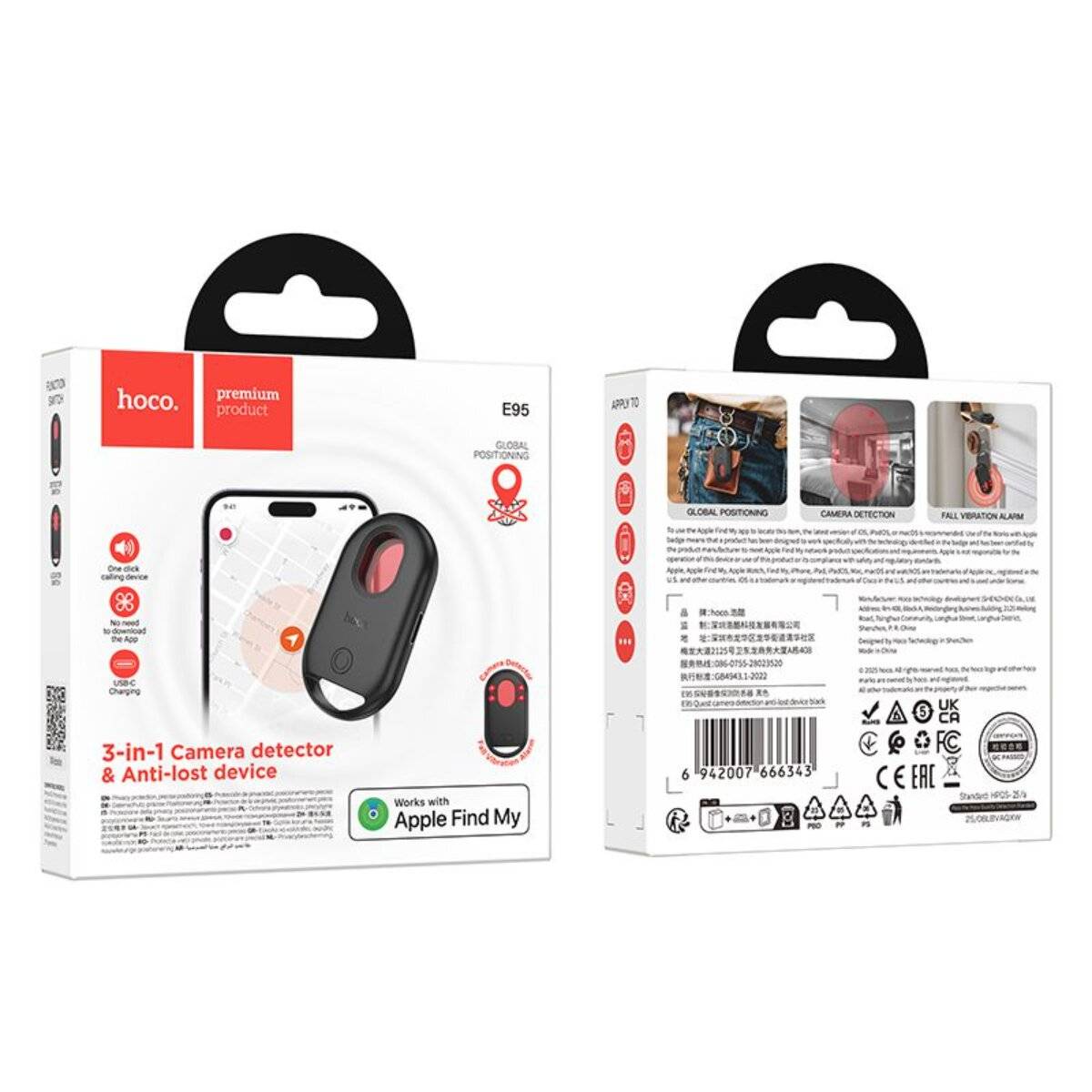 Hoco E95 Locator kompatibel mit Find-My mit Kamera-Detektor Schwarz