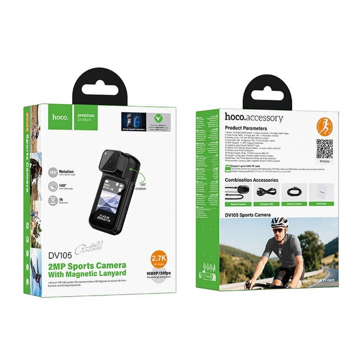 Hoco DV105 Sportkamera 2.7K mit 1,47 Zoll IPS Display und Wi-Fi Schwarz