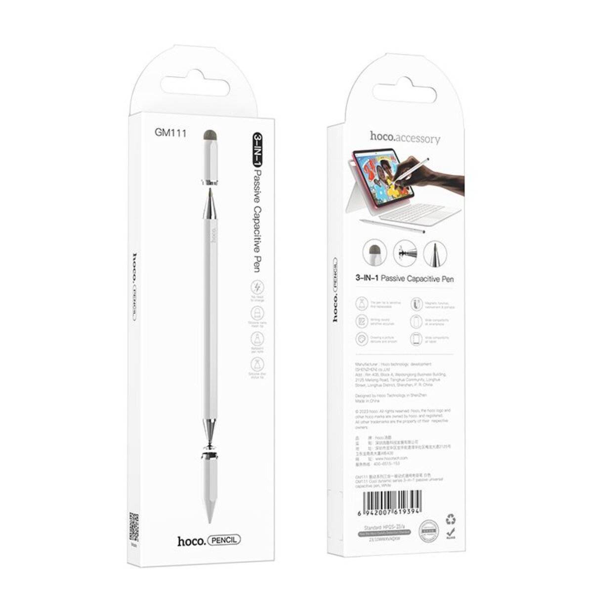 Hoco GM111 3in1 Passiver Eingabestift für Tablet und Smartphone Weiß
