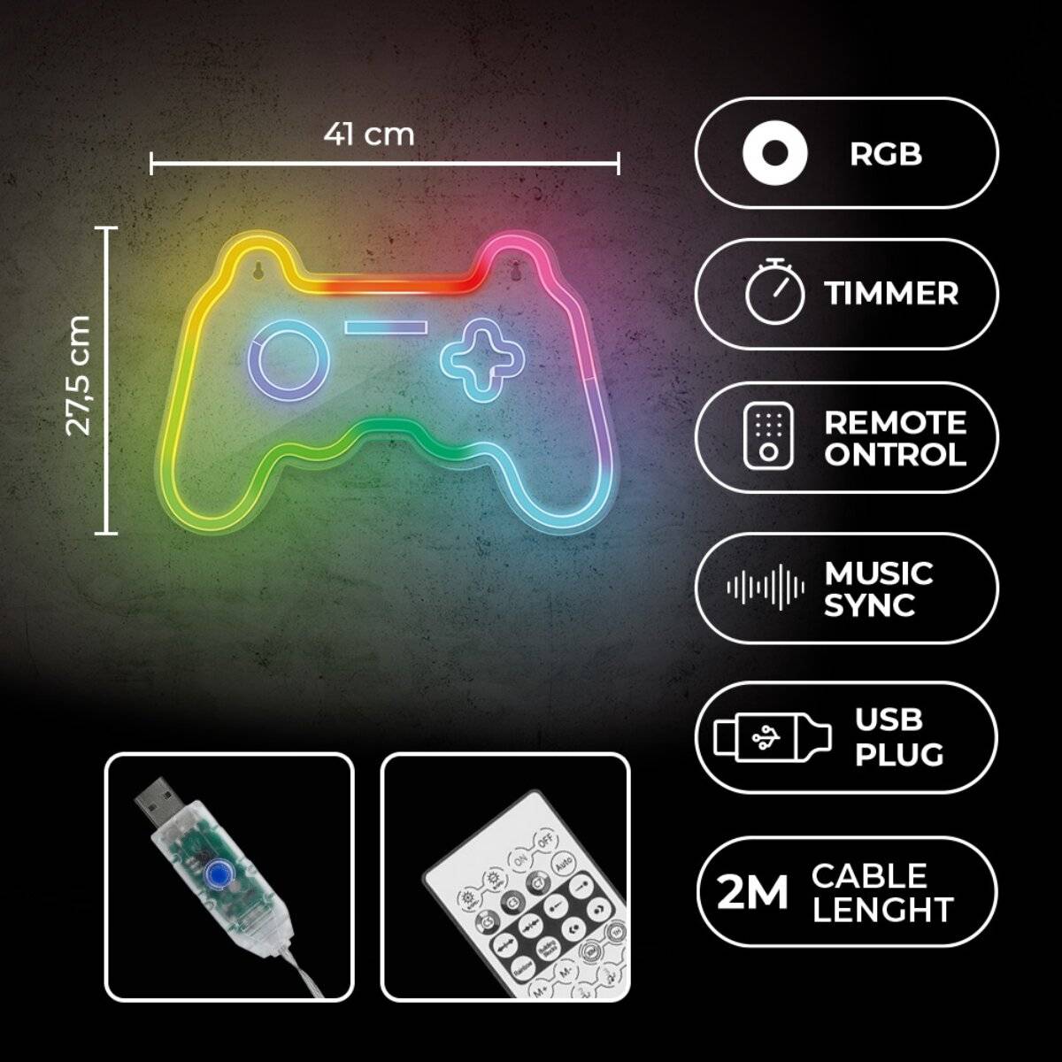 Forever Light Neon LED RGB GAMEPAD FLRNE04 mit Fernbedienung