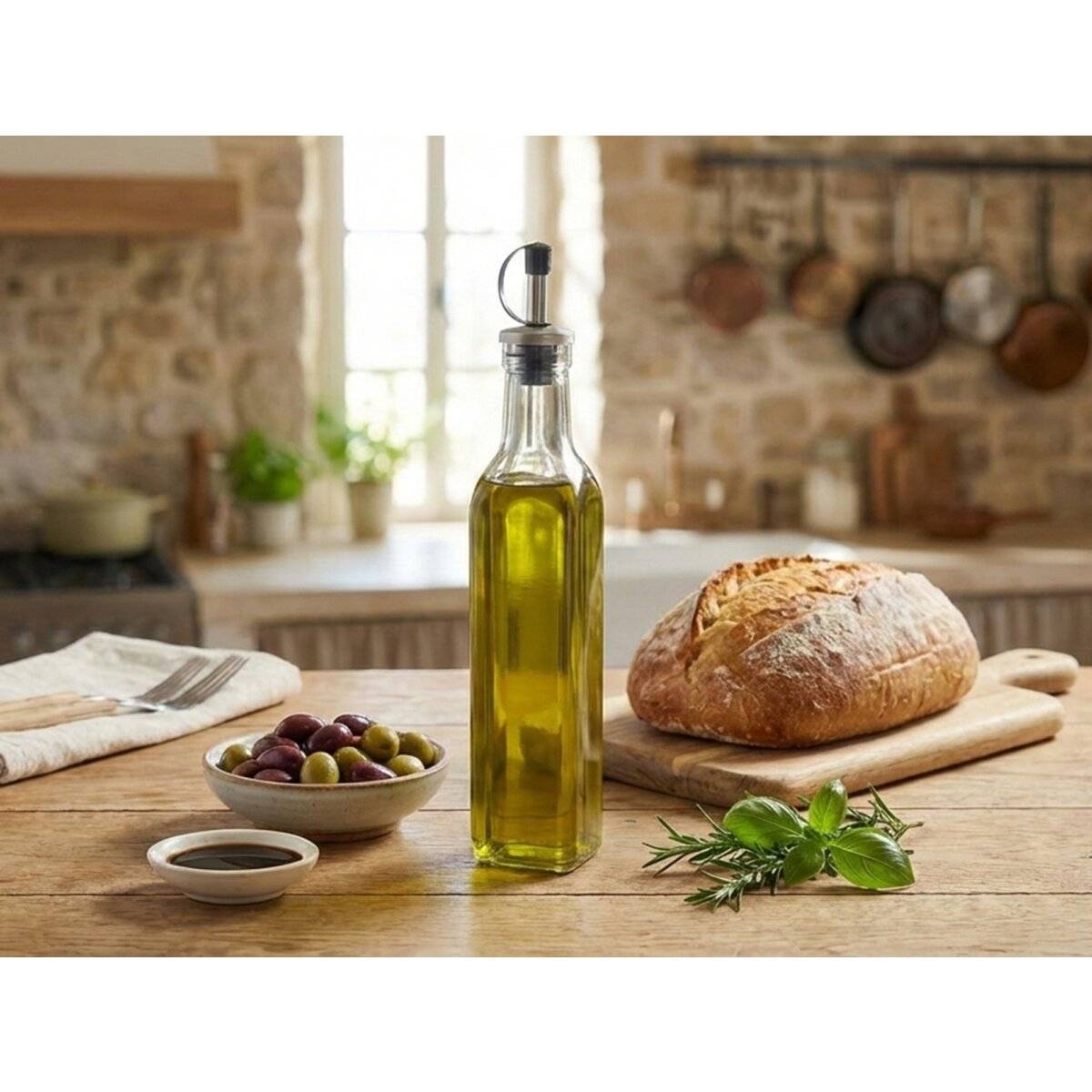 Ölspender aus Glas mit Edelstahl-Portionierer für Öl & Essig - 250 ml