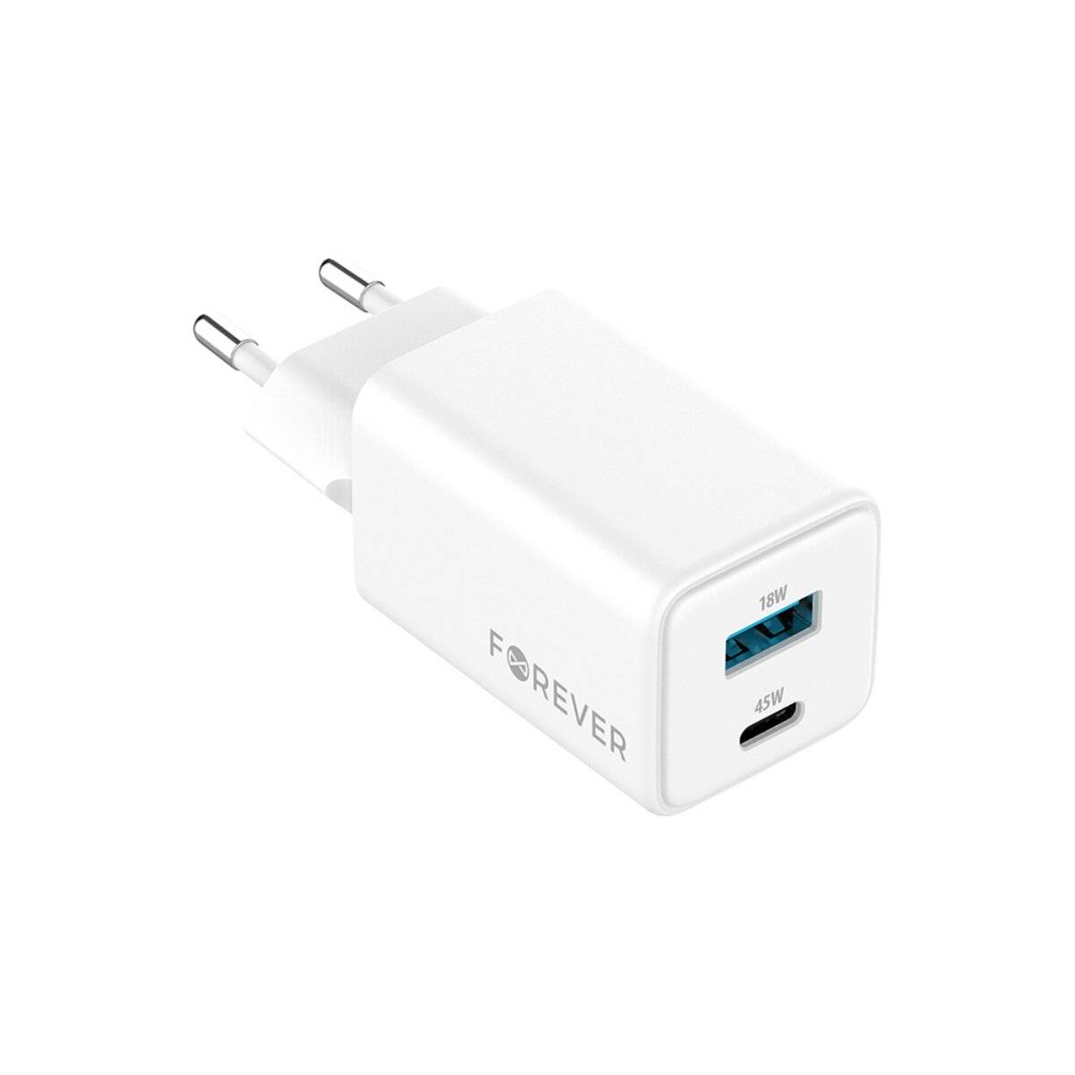 Forever TC-08 GaN Schnellladegerät 45W mit USB-C und USB-A  Weiß