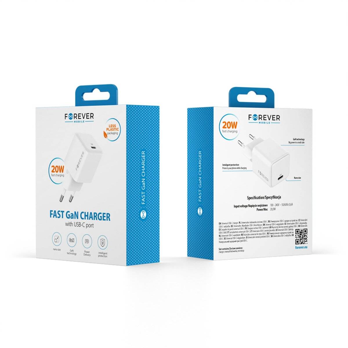 Forever TC-08 GaN Schnellladegerät 20W USB-C Power Delivery  Weiß