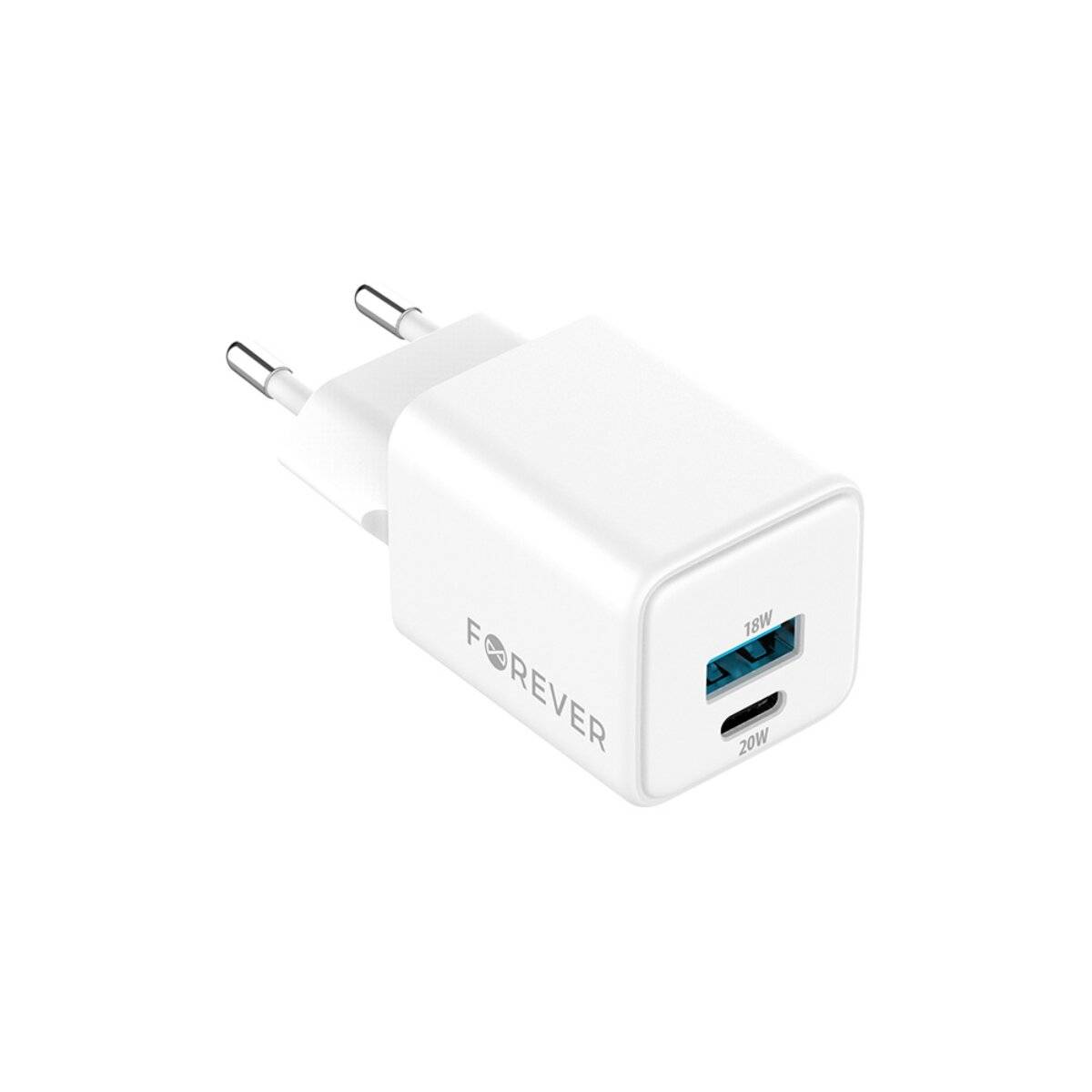 Forever TC-08 GaN Schnellladegerät 20W mit USB-C und USB-A Power Delivery & Quick Charge  Weiß