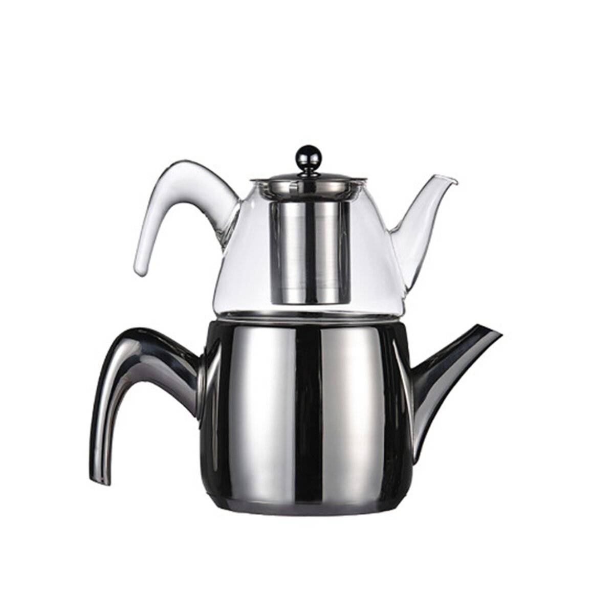 Nisa Teekanne aus hochwertigem Borosilikatglas & Edelstahl - Induktionsgeeignet, 0,9 L/1,5 L