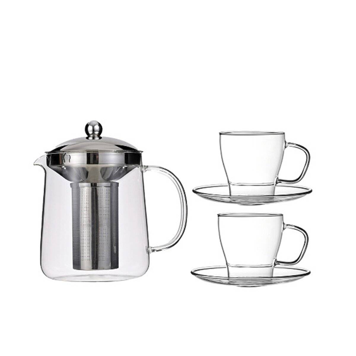 Nisa Glasteekannen-Set 1200 ml - 2 Gläser mit Untertellern aus Borosilikatglas